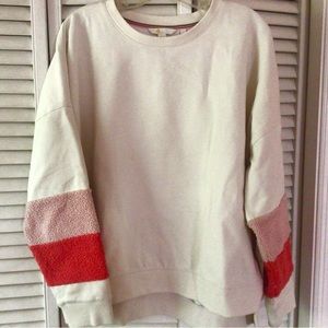 Boden Tan Sweatshirt with Fleece Embellishment on Sleeves